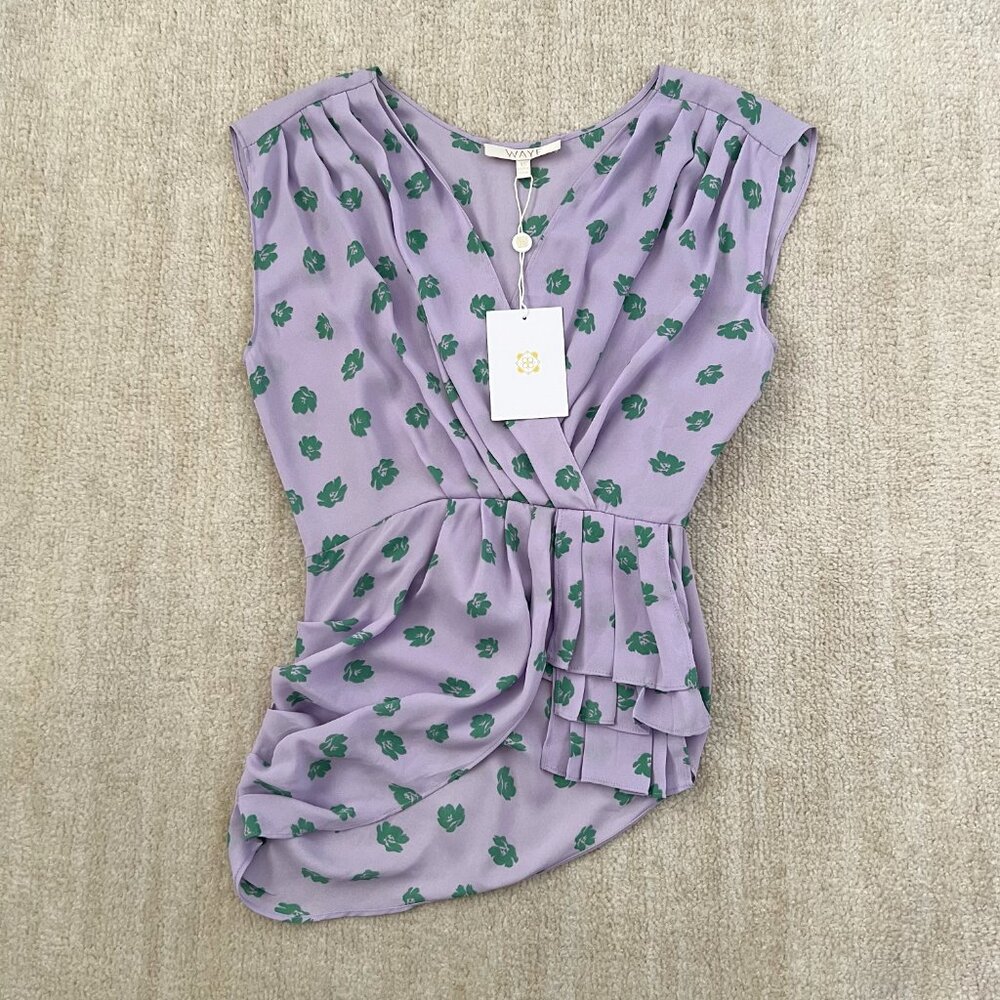 NWT Wayf Floral Faux Wrap Pleated Blouse Top XS
